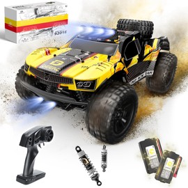 DEERC 9201E 1:10 Large Remote Control Truck with Lights, Fast Short Course RC Car, 48 km/h 4x4 Off-Road Hobby Grade Toy Monster Crawler Electric Vehicle with 2 Rechargeable Batteries for Adult Kid Boy