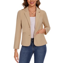 Kyzoeyou Casual Ladies Wear Long Sleeve Blazer Outerwear Suit Jacket with Pockets (Beige L)