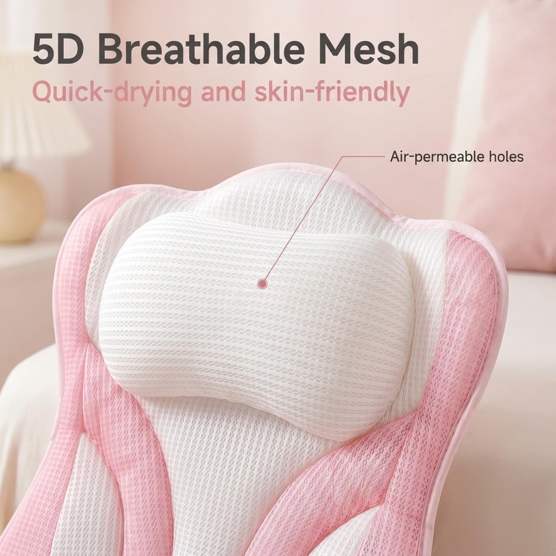 Kadiby Pink White Bath Bathtub Pillows for Tub Head and