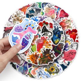 Pack of 50 Organ Anatomy Stickers for Bicycle, Luggage, Skateboard, Bumper, Motorcycle, Fridge, Laptop, Heart Organ Waterproof Stickers, Adults, Children, Gift, Cute Aesthetic Graffiti Stickers