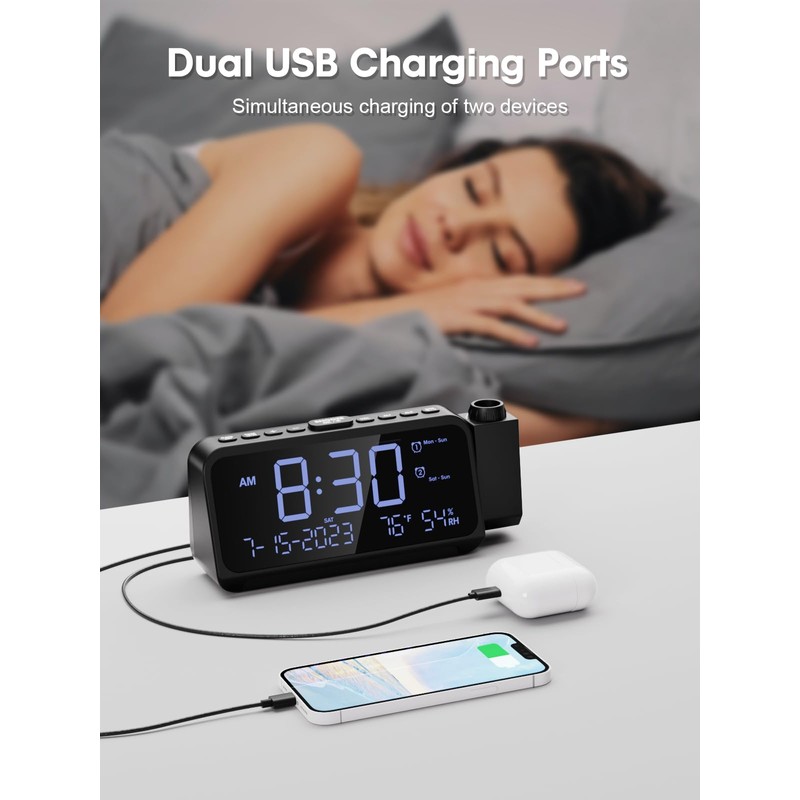 ROCAM Projection Alarm Clock, Digital Alarm Clocks for bedrooms with