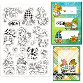 INFUNLY Sunflower Gnome Clear Stamps Easter Gnomes Rubber Stamps for Card Making Dwarf Words Stamps Transparent Seals Silicon Stamp for Journal DIY Scrapbook Notebook Decoration