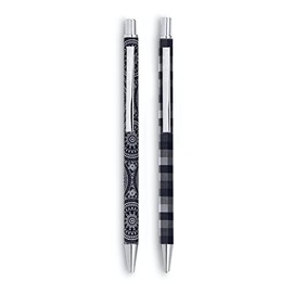 Vera Bradley Metal Pen and Pencil Set, Black Ink Ballpoint Pen, Mechanical Pencil with Eraser Tip, Bandana Medallion