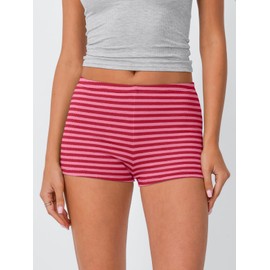 Trendy Queen Pajama Shorts Women Micro Low Rise Comfy Boxers Spandex Trendy Casual Pj Bottoms Striped Lounge Sleepwear 2025 Summer Outfits Red Striped S