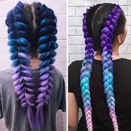 Extensiones de Cabello para Trenzas 60 cm,MoradoClaroAzul lago (1PCS)