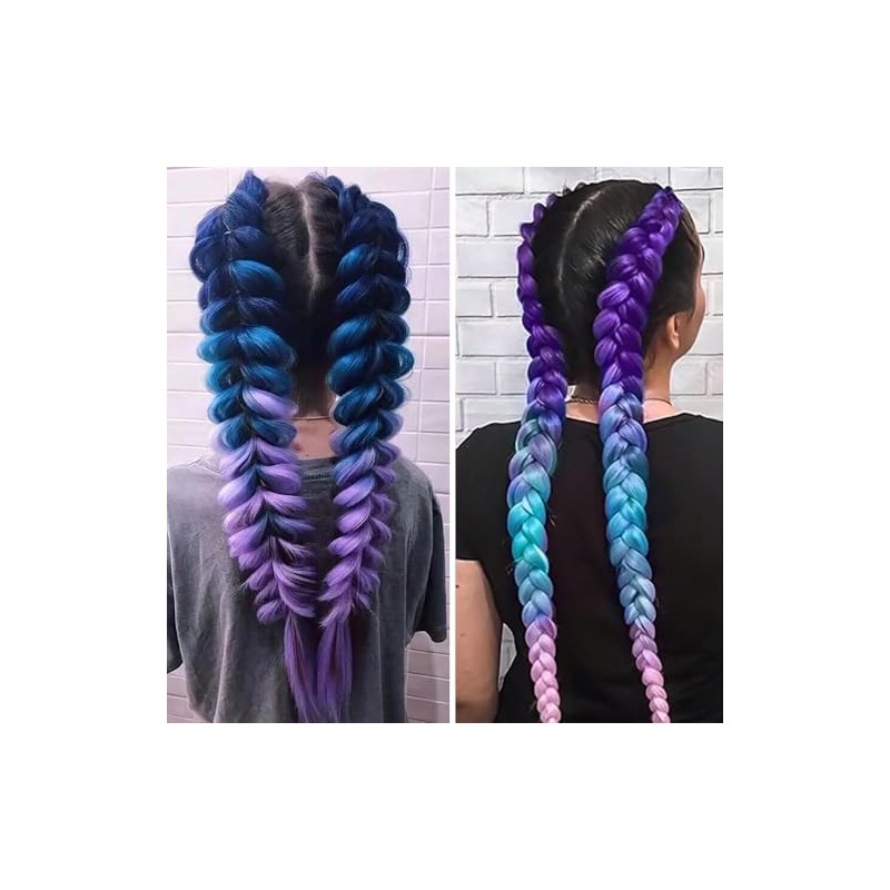 Extensiones de Cabello para Trenzas 60 cm,MoradoClaroAzul lago (1PCS)