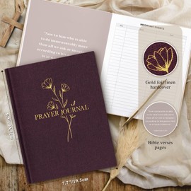 Lanpn Bible Prayer Journal for Women Men, 68 Weeks Linen Bible Study Journal Christian Prayer Notebook Planner with Scripture Verse, Devotional Journal Religious Christian Faith Gifts Women, Purple