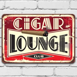 Cigar Lounge - Vintage Retro Design for Speakeasy Decoration, Home Bar, Garage and Basement Decor, Man Cave Accessories and Gift Idea, 8x12 Indoor/Outdoor Durable Metal Sign