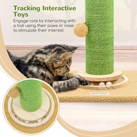 Globlazer SC37 Scratching Posts for Indoor Large Cats Adults, 37inch Cactus Cat Scratching Post Cat Scratcher Cute Sisal Large Cat Scratching Post with Modern Wooden Ball Tracking Interactive Toys