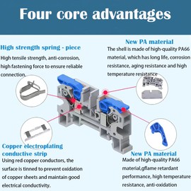 CTRICALVER DIN Rail Terminal Block Kit, 10 pcs Blue Quick Connection Terminal, with Blank Marker Strips,Securing clipand Connection bar (2P, 3P,4P,5P)