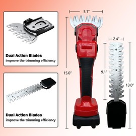 Cordless Hedge Trimmer-21V Electric Shrub Trimmer Grass Shears Handheld Grass Cutter, Hedge Shear with 2 PCS Rechargeable Battery, Charger and Toolbox to for Garden, Lawn, Red