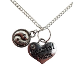 Silver Plated Necklace Special Nana Love Heart Gem Charm Yin Yang