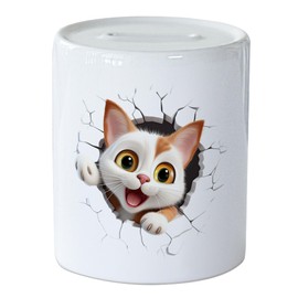 GRAZDesign Money Box Cat Funny with Cat Motif - Wall Crack 3D Look - Money Gift for Adults and Children Made of Ceramic