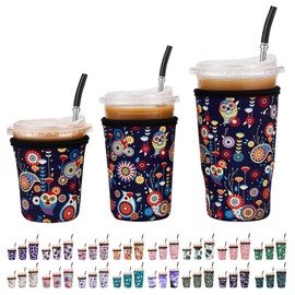 Cavllson - Paquete de 3 fundas reutilizables de neopreno aisladas para café helado y soporte para tazas de café, ajuste universal, tazas de 16 a 32 onzas para bebidas frías/calientes, paquete de 3