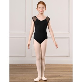 HIPPOSEUS Kinder Ballettkleidung Mädchen Kurze Ärmel Body Trikot Ballettanzug Tanzkleid Tanzbody, XM02-Schwarz,10-11 Jahre
