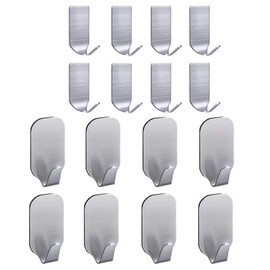 Adhesive Hooks Hat Hooks Hanger, Strong Waterproof Stainless Steel Wall Hangers Sticky Hooks for Hanging Bathroom Kitchen Stick on Wall Hooks-16 Packs