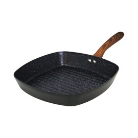 IMUSA 11-Inch PFAS Free Ceramic NonStick Grill Pan, Aluminum Griddle Pan with Cool-Touch WoodLook Handle, Large Cooking Surface for Burgers, Steaks, Vegetables, Sandwiches & BBQ