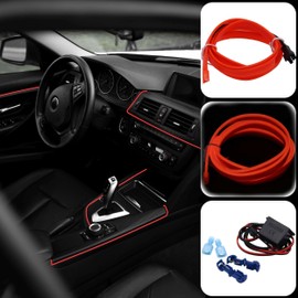 Recambo 1M EL Wire LED Ambient Lighting, 12 V Flexible Neon Light Strip, Interior Lighting for Car, Inverter Included, Waterproof Ambient Light for Cars, Red