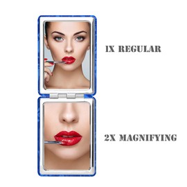 YTZJ Direct Compact Vanity Mirror for Men Women Girls, Slim Blue Rectangular Travel Makeup Mirror for Handbag Pocket Wallet, Portable Double-Sided Magnifying Cosmetic Mirror for Daily Work Business