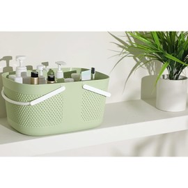rejomiik - Cesta de plástico con asas, organizador para baño, cocina, dormitorio, despensa, armario, oficina, zona de juegos para niños, color verde