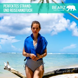 BEARZ Outdoor Microfibre Towel Set (120 x 60 cm & Small Face Towel) - Lightweight Beach Towel, Quick-Drying Travel Towel, Sports Towel - Microfibre Towels for Camping Fitness, Blue