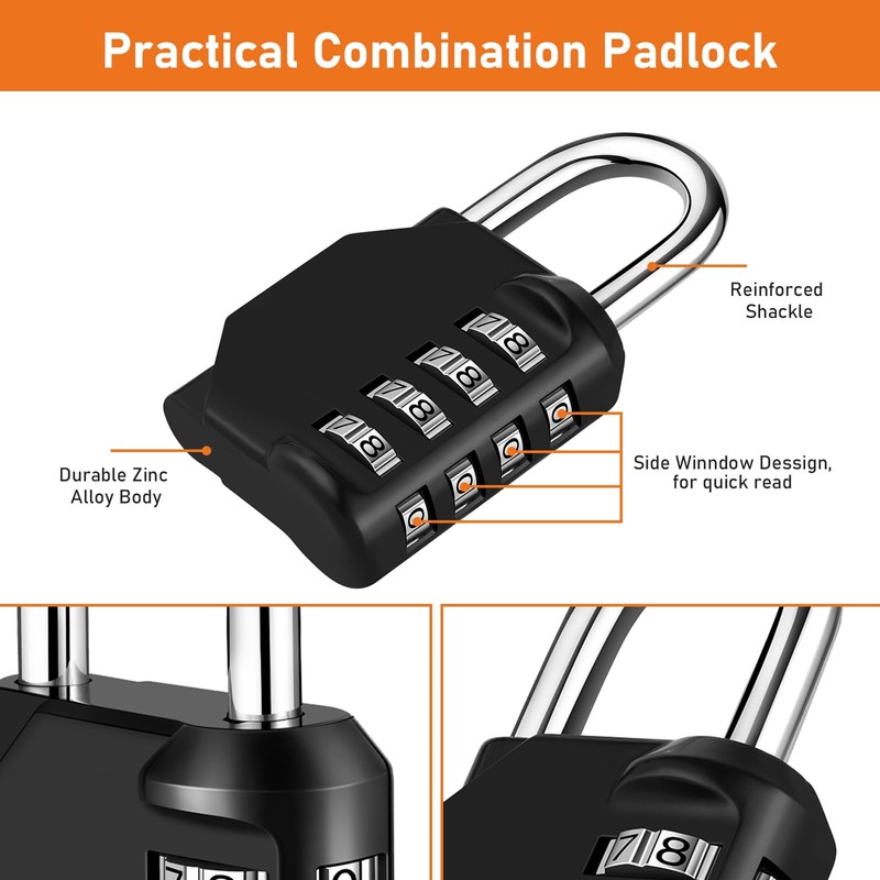 NAGE Padlocks with Code 4 Digit, Combination Padlock for Gym