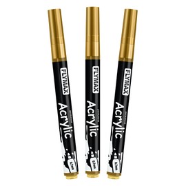 FLYMAX Gold Marker Paint Pens - Permanent Marker Pens Gold Acrylic Paint Water-Based 0.7mm Fine Tip Waterproof Quick-Drying (3 in 1Pack)