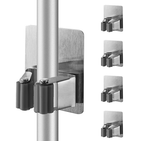 Cokshy 4 Pcs Stainless Steel Broom Holder, Heavy Duty Garden