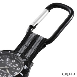 Klepher CB-A391-BKB Men's Pocket Watch, Carabiner Watch, Analog, Waterproof, Nylon Strap, Black, Dial, Black, Military