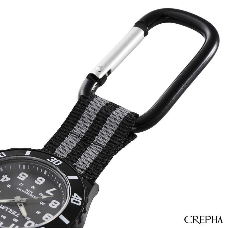 Klepher CB-A391-BKB Men's Pocket Watch, Carabiner Watch, Analog, Waterproof, Nylon