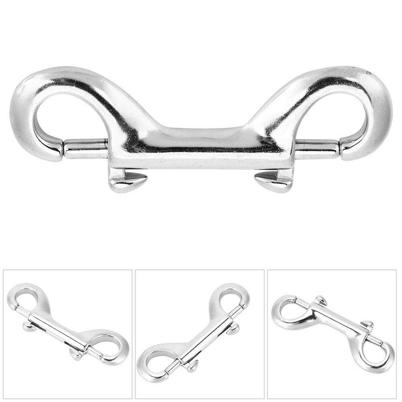 Double Carabiner, Double-Sided Carabiner Hook, Silver Durable Stainless Steel, Double-Sided