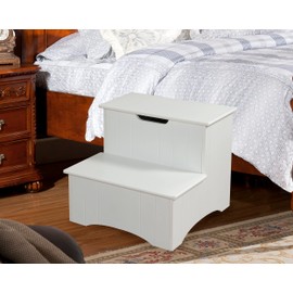 Kings Brand Large White Finish Wood Bedroom Step Stool With Storage