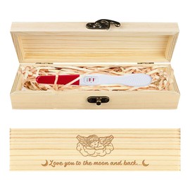 CHGCRAFT Pregnancy Test Keepsake Box Angel Surprise Wooden Pregnancy Announcement Box with Raffia Ribbon and Lock Wood Announced Box for Grandparents Dad Aunt and Uncle, 8x2x1.2inch