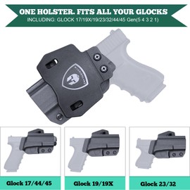Compatible with Glock 19 Holster, OWB Kydex Holster Fit: Glock 17/Glock 19/19X/26/32/44/45 Gen(1-5), Optic Ready Outside Waistband 1.5''/1.75'' Paddle Holster, Posi-Click Audible Retention Lock, Right