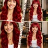 WAVE&BREEZE Long Red Wigs with Bangs 26Inch Wavy Curly Hair