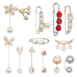 Pearl Brooch Fashion, XiXiRan Pack of 12 Faux Crystal and Pearl Brooches, Women's Brooch Pin, Safety Pin Brooch Clips, Right Angle Cardigan Brooch Pin, Brooch Set, Pearl