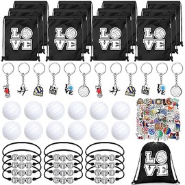 Capoda 98 Pcs Volleyball Party Favors Volleyball Football Baseball Team Gift 12 Keychain 12 Packs Sports Stress Ball 12 Small Drawstring Bag 12 Bracelets 50 Sticker