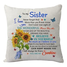 KHLOY Sister Gifts form Sister Brother Funny Sisters Cushion Cover for Women Birthday Christmas Graduation Wedding Inspirational Gift to My Sister Never Forget That I Love You Pillow Cover Pillowcase