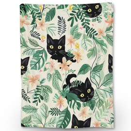 Ti Caldi Black Cat Blanket - Ultra Soft, Fluffy, Lightweight Flannel Throw Blankets for Couch, Bed, Travel, Outdoor - Cozy, Fuzzy Home Decor - Cute Cat and Floral Design 60×50 in