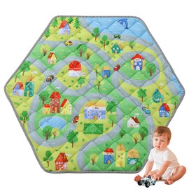 HOMBYS Hexagon Playpen Mat, 52x45 Thicken Soft Playpen Mat Fits Hexagon Portable Play Yard & Playpen, Washable Baby Play Mat Non-Slip Mat for Toddler Kids Crawling & Play, Road & Car Pattern