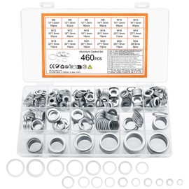 460 Pcs Metal Washers for Screws, Flat Washers Assorted Washers for Bolts, Aluminium Washers, Oil Drain Pipes Washer Gaskets for Repair Car Hydraulic, M6 M8 M10 M12 M14 M16 M18 M20 M22 M24 Washers