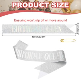 PATIKIL Birthday Girls Sash, Glitter Birthday Sash for Women Satin Queen Sash Party Decorations with Safety Pin for Party Gifts Favors, Silver Fantasy