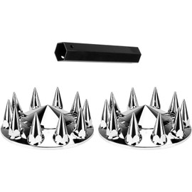 33mm Chrome Front Axle Wheel Cover Set for Semi Trucks ABS Plastic Wheel Hub Caps with Screw-On Lug Nut Covers 2 Front Axle Wheel Hubcaps (Spiked)