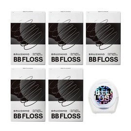 Brushmo Black Floss (BB Floss) Expanding Dental Floss, 5 Spools (275 yd), Dentist/Engineer-Designed, Deep Clean, Shred Resistant, All Natural Microcrystalline Waxed, Non-Toxic PTFE & PFAS Free Floss Oral Comfort black floss teethflossing