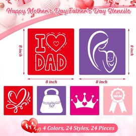 Henoyso 24 Pcs Mom and Dad Stencil Set 8 x 8 Inch Plastic Drawing Painting Templates Assorted Stencils Reusable for Kids Fathers' Day Painting on Wood Paper Scrapbook DIY Art Crafts