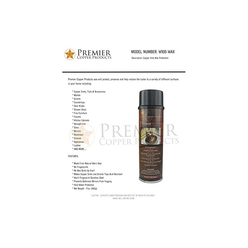 Premier Copper Products W900-WAX Copper Sink Wax Protectant, Clear