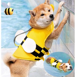Little Bean Pet Dog Life Jacket Adjustable High Buoyancy Reflective Line Easy Dry Swim Life Vest for Water Play, Protect Dog Safety, Swimming Practice Supplies, Small Dogs, Medium Dogs (M)