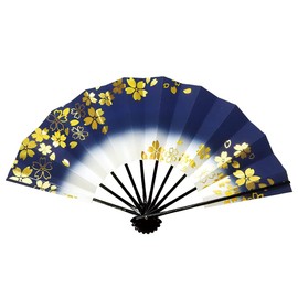 Aidata 227-228 Mai Fan, 9.0 inches (5 minutes), Black Lacquer, Navy, Pink, Gold, Cherry Blossom, navy