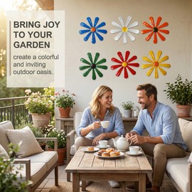 FIMWOLZ Set di 6 decorazioni da parete in metallo a forma di margherita, decorazioni floreali per giardino, terrazza e spazi esterni (colorato)