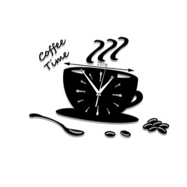 Artibetter Number D Decoration Clocks Black Hanging Home Acrylic Clock Wall Shape Sticker Time Hollow Kitchen Cup Modern DIY Coffee
